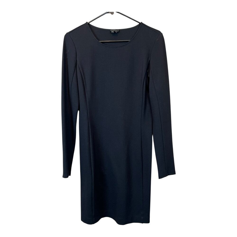 Theory Pencil Dress Womens 6 Black Long Sleeve Minimalist Career Preppy Twee
